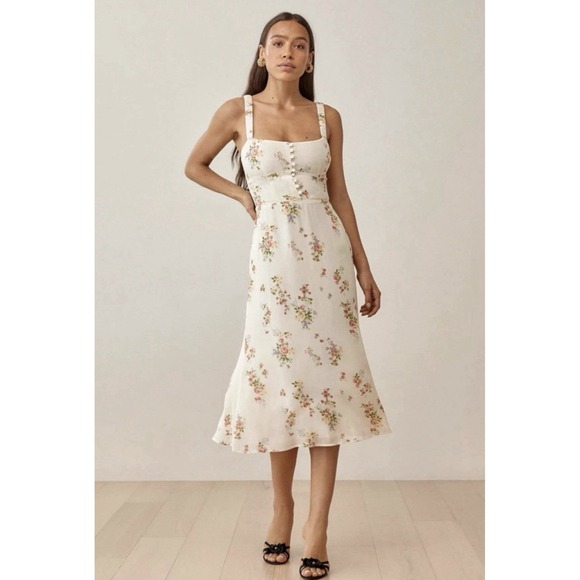 Reformation Dresses & Skirts - Reformation Camari Dress Size 10 Cream Perfume Floral Midi Dress Cottage NWT